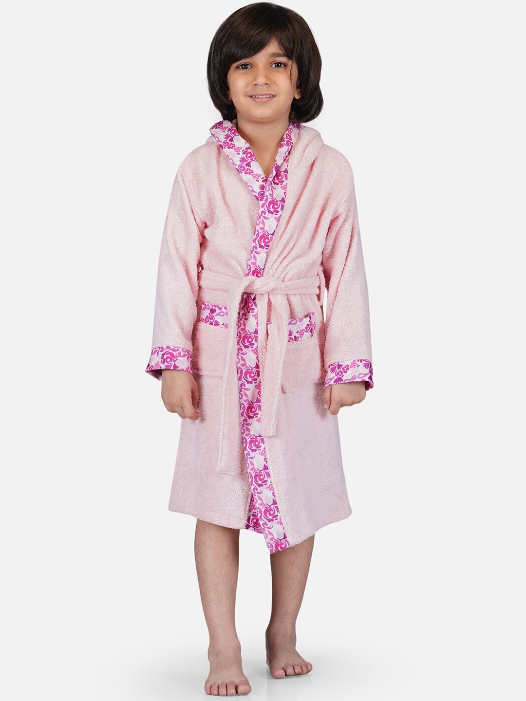 RANGOLI Kids Pink Solid 600 GSM Pure Cotton Bath Robe-picture-19