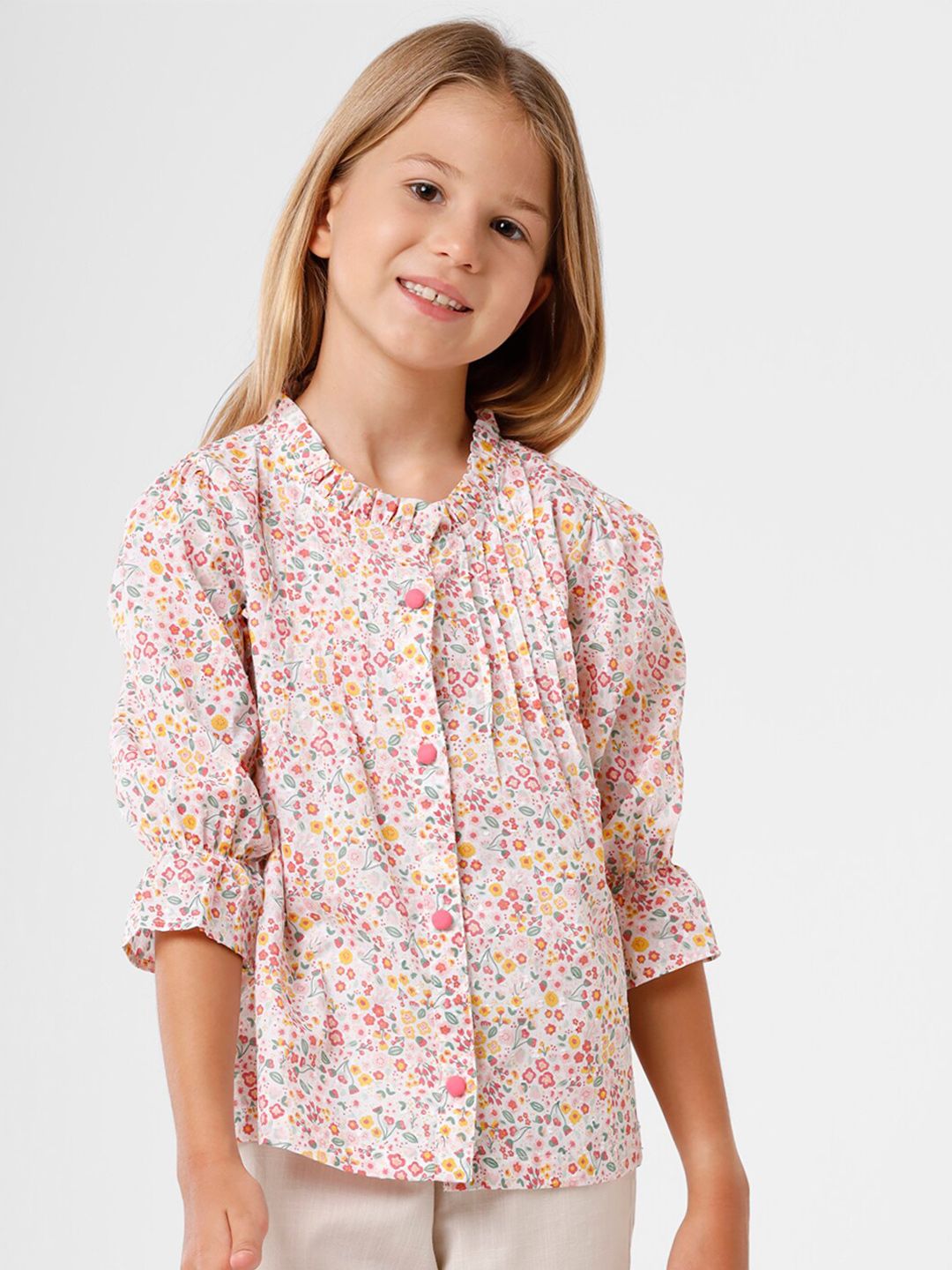 KATE & OSCAR Pink Floral Print Shirt Style Top-picture-37