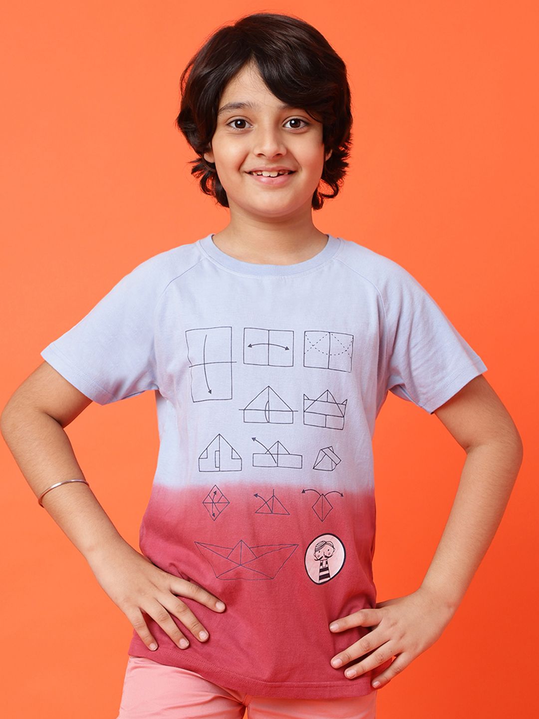 TALES & STORIES Boys Blue & Pink Tie and Dye Printed Round Neck Cotton T-shirt-picture-24