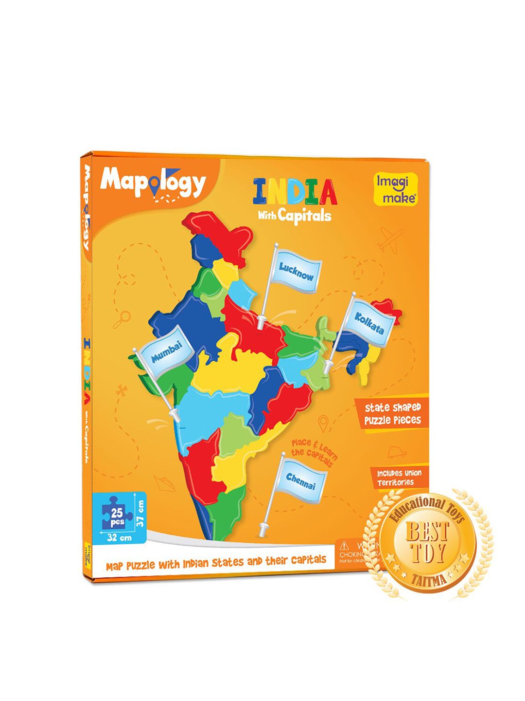 Imagimake Kids Orange Map Puzzle With Indian States & Capital-image-32