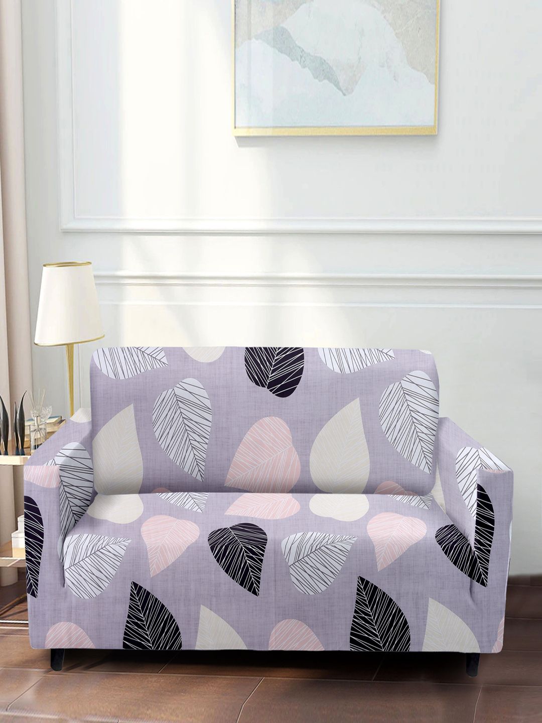 Cortina Grey Printed 4 Seater Sofa Cover-image-31