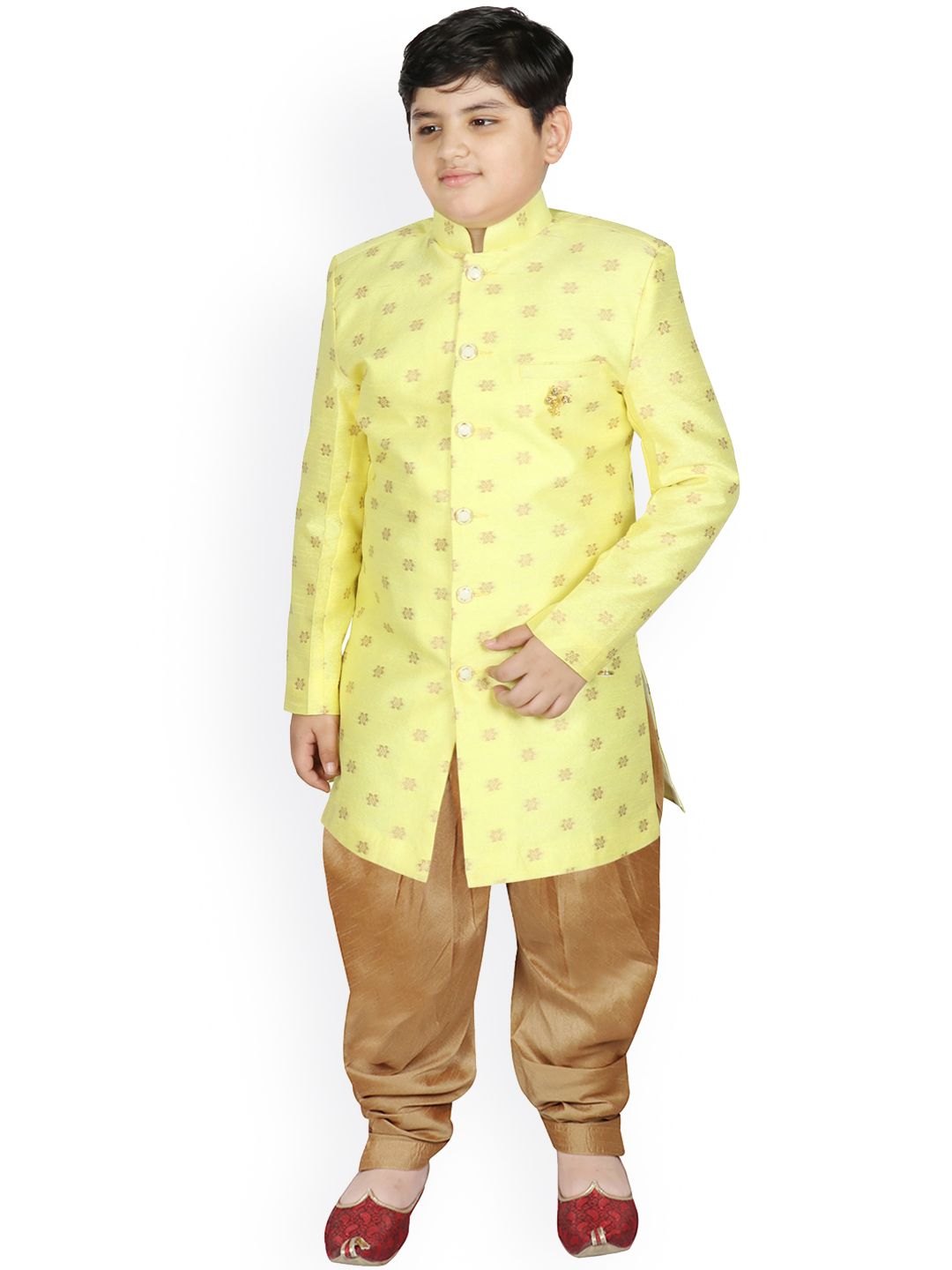 SG YUVRAJ Boys Yellow & Gold Printed Sherwani Set-picture-22