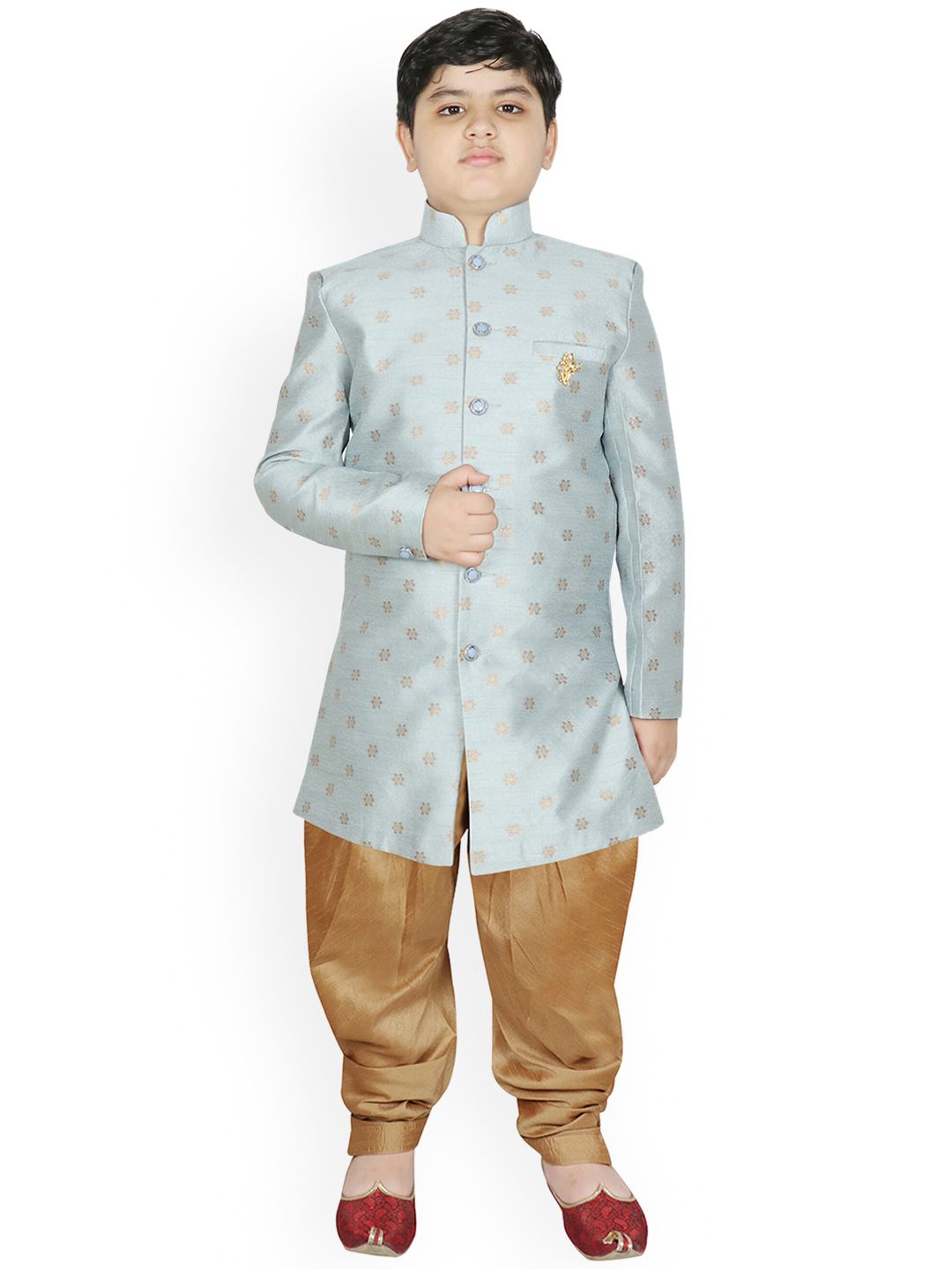 SG YUVRAJ Boys Grey & Gold Printed Sherwani Set-picture-17
