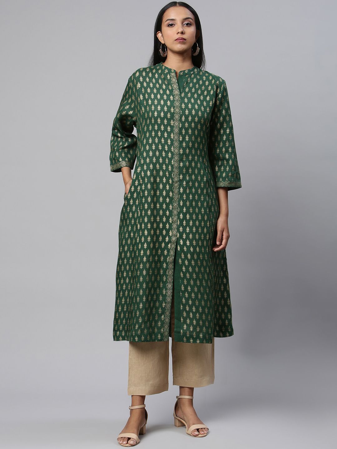 Linen ethnic motifs kurtas - Buy Linen ethnic motifs kurtas online in India