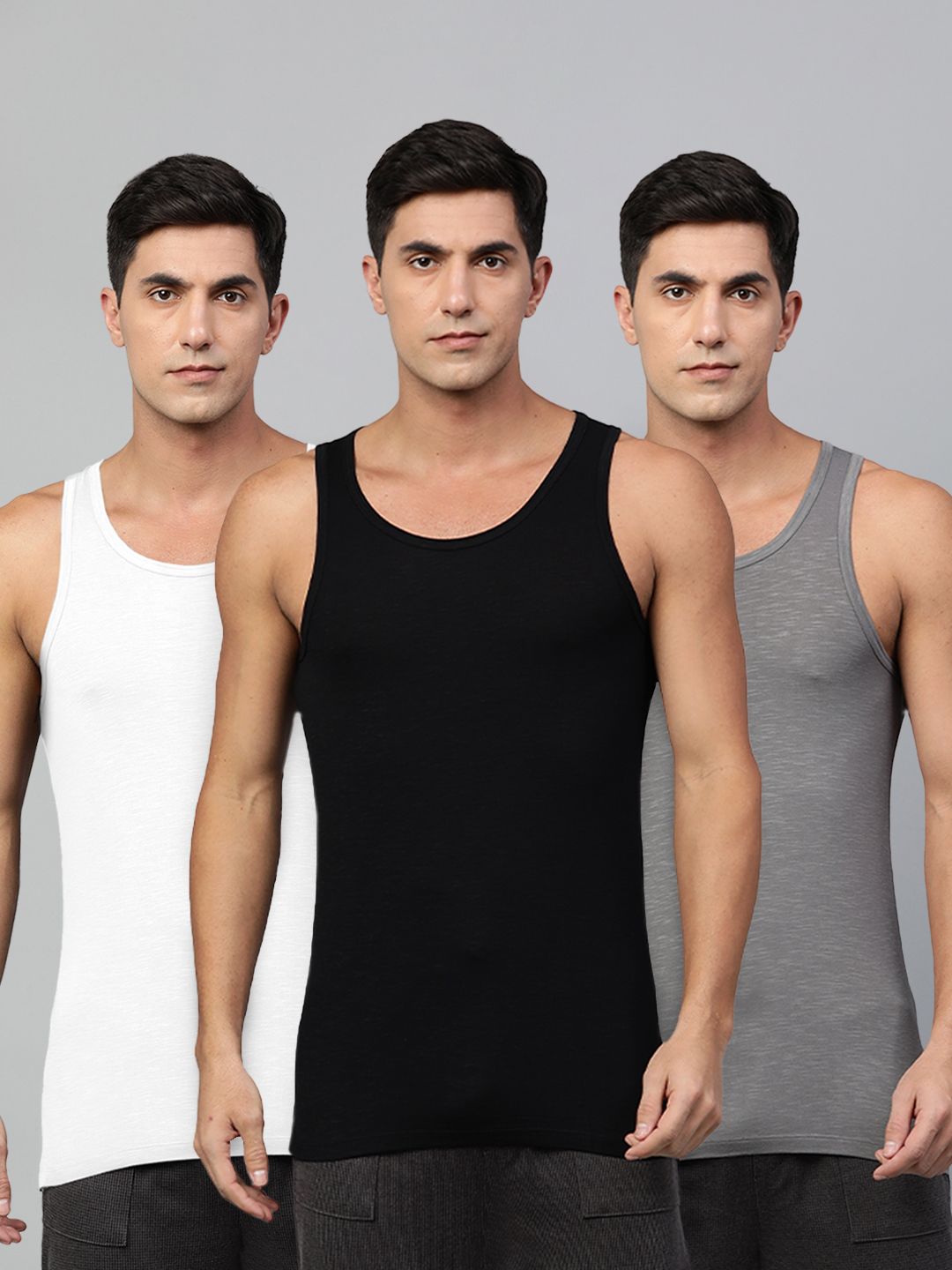 Heelium Men Pack Of 3 Anti Odour Bamboo Innerwear Basic Vests-picture-16