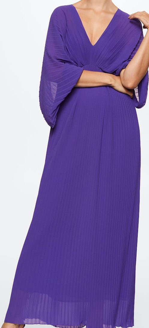 mango dress purple pleated Halter-neck pleated dress - Women