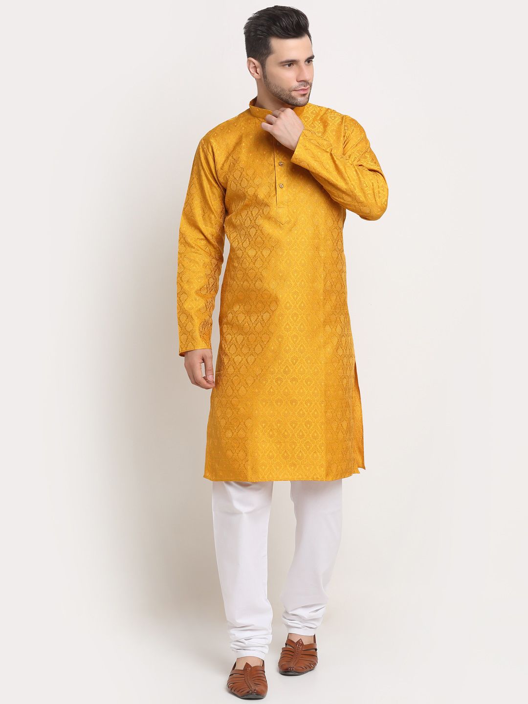 KRAFT INDIA Men Yellow Ethnic Motifs Jacquard Kurta