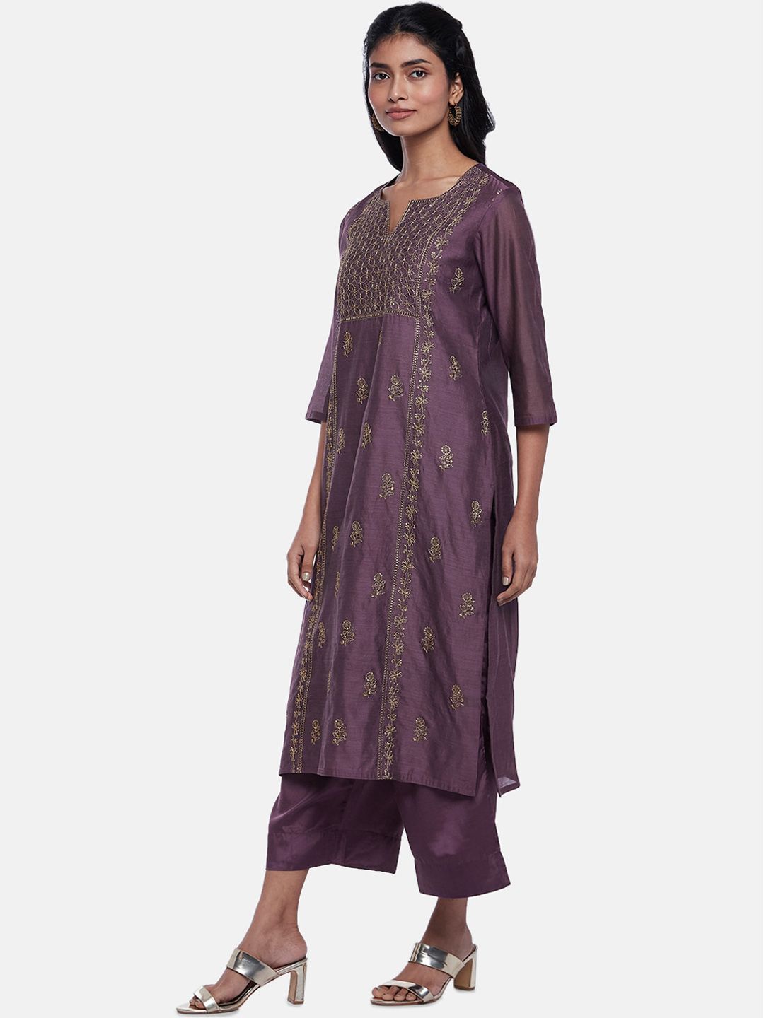 Buy Rangmanch By Pantaloons RANGMANCH BY PANTALOONS Women Purple Floral  Embroidered Thread Work Kurta with Palazzos & With Dupatta at Redfynd