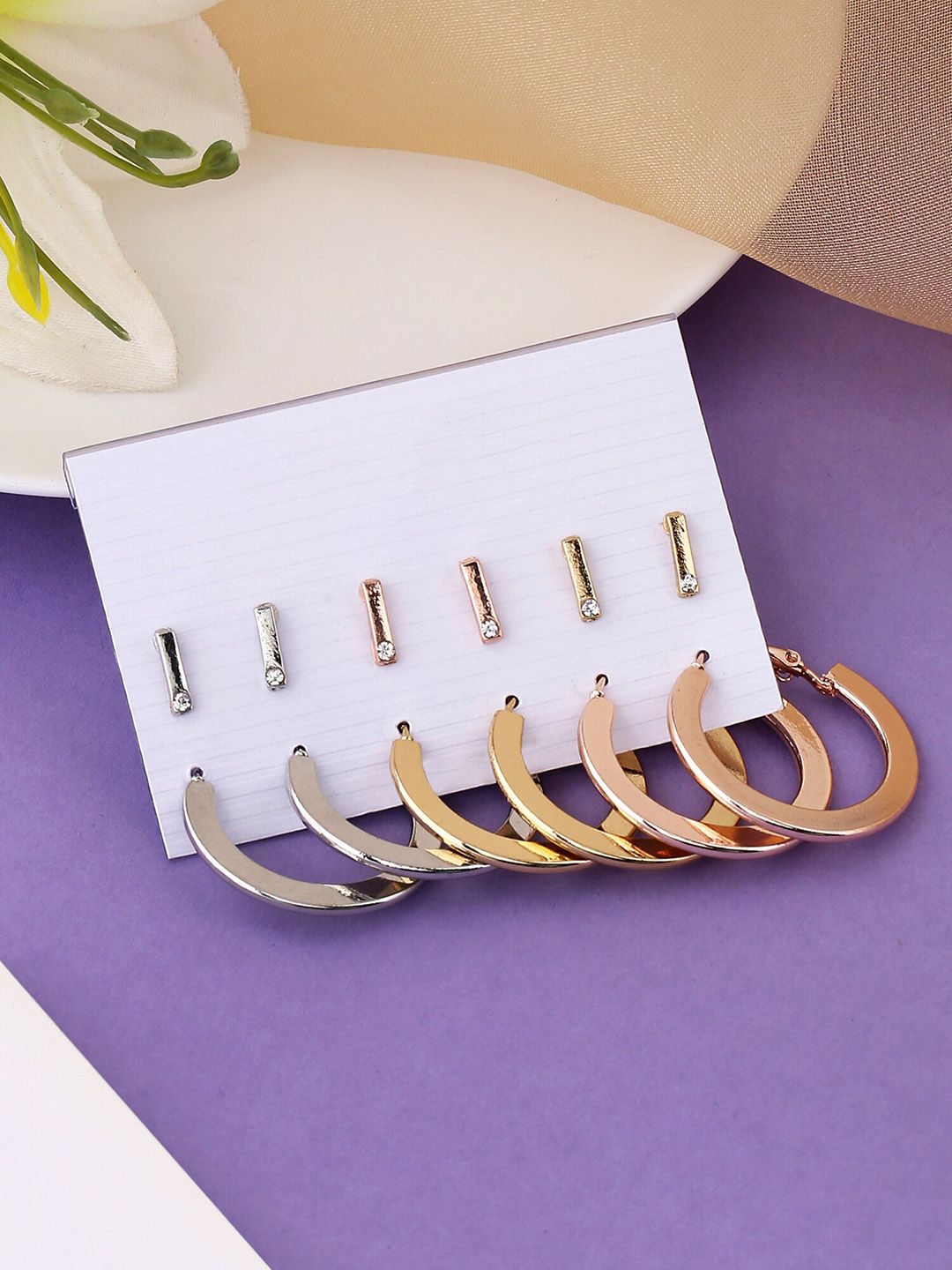 Unwind by Yellow Chimes Set Of 6 Gold-Plated & Silver-Plated Stud And Hoop Earrings-picture-16