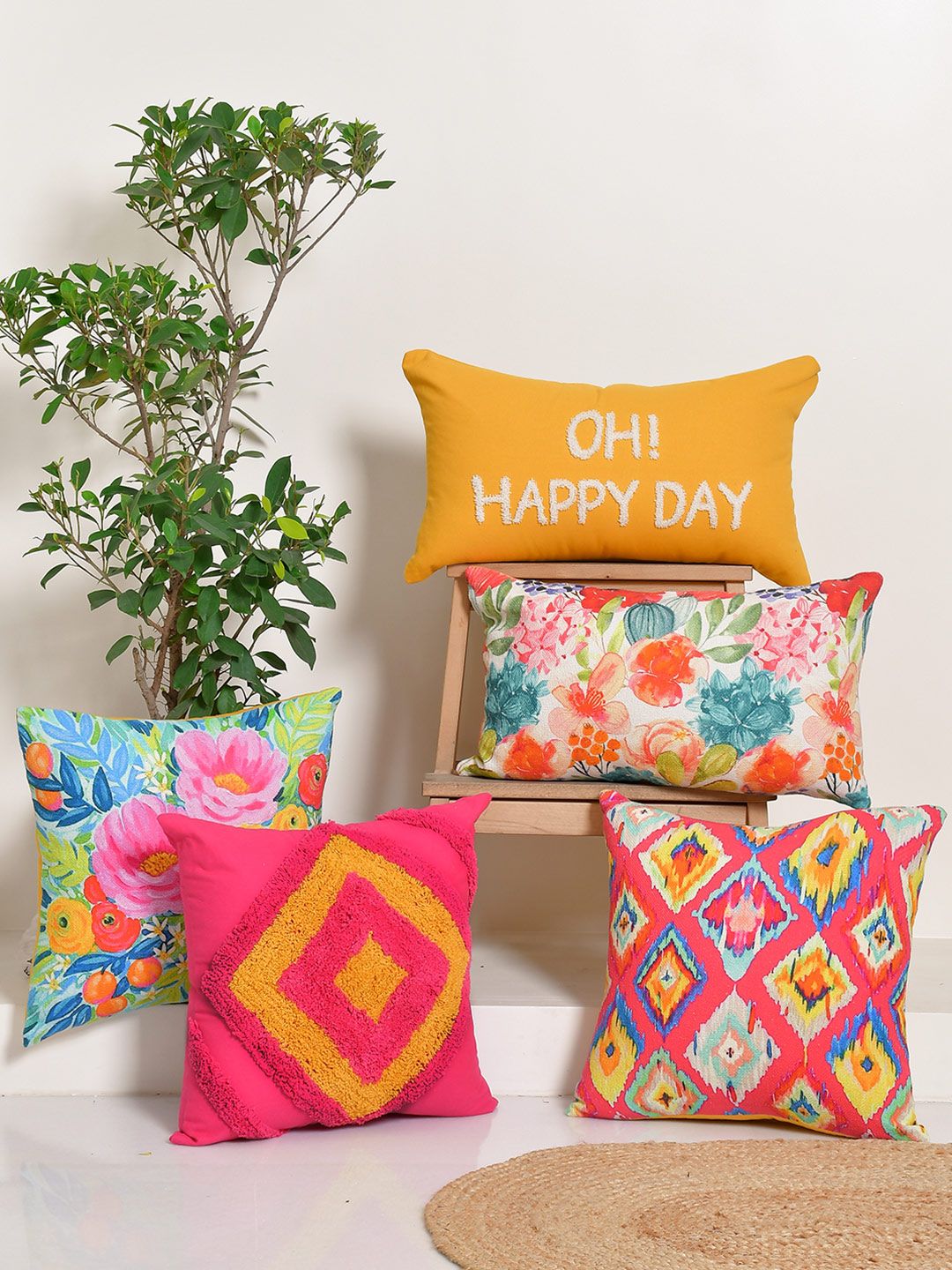 BLANC9  Set of 5 Floral Square Cushion Covers-picture-12