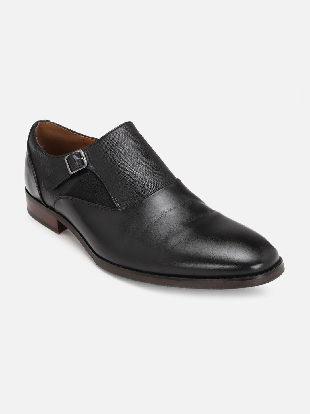 Louis Philippe Men Black Solid Leather Formal Monks-image-2