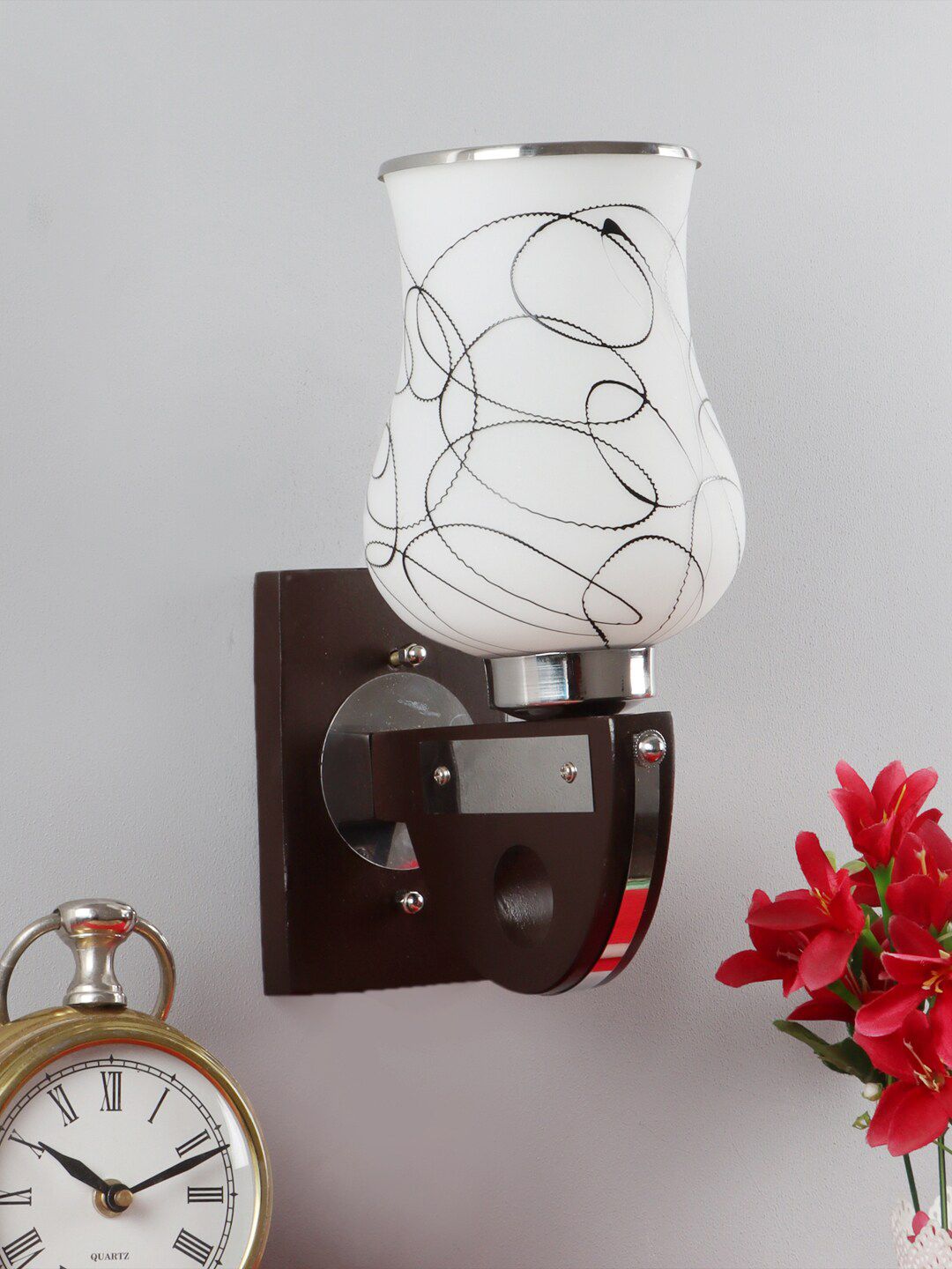 Foziq Brown and Silver-Toned Metal Bell Wall Lamp-image-10