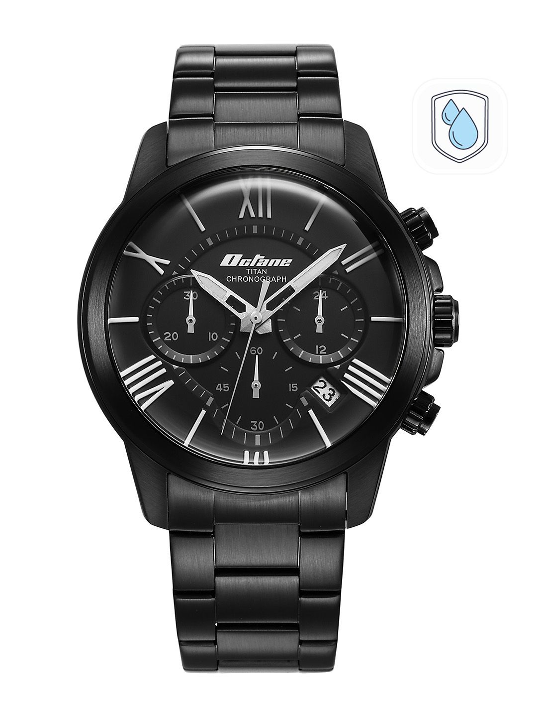 Titan Men Black Dial & Black Stainless Steel Bracelet Style Straps Analogue Watch