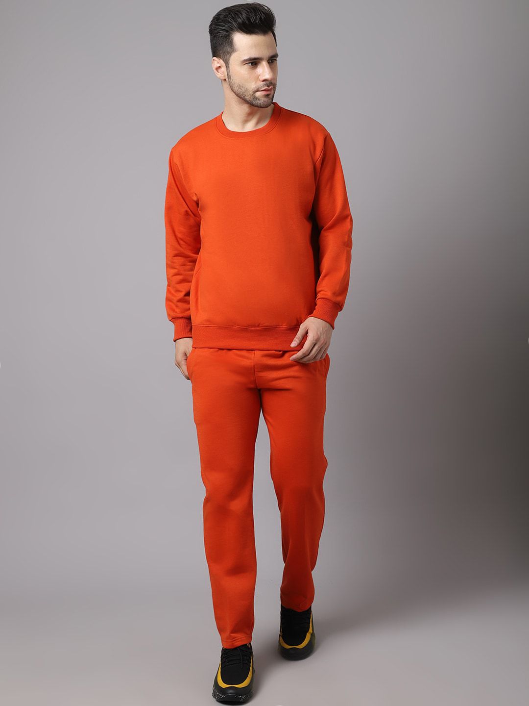 mack jonney VIMAL JONNEY Men Rust Solid Fleece Tracksuit-picture-37