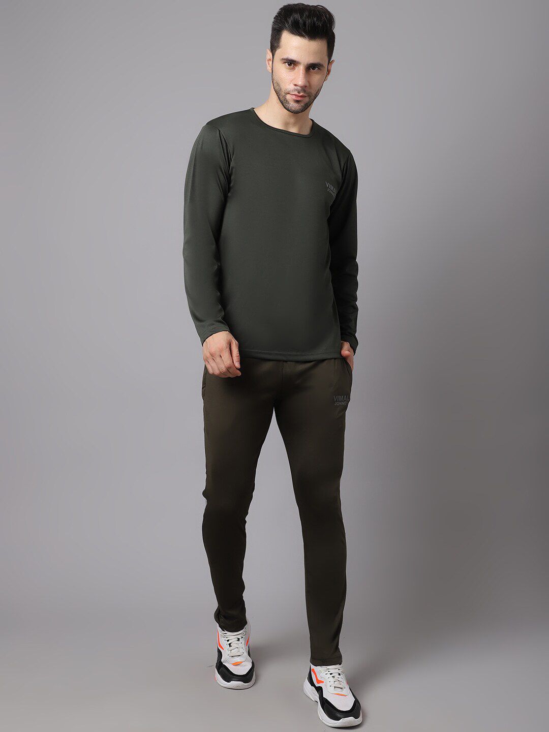 VIMAL JONNEY Men Olive Dry-fit Lycra Tracksuit-image-14