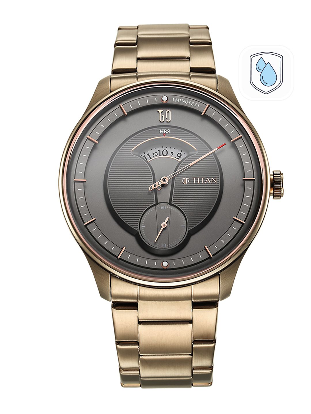 Titan Men Black Patterned Dial & Beige Stainless Steel Bracelet Style Straps Analogue Watch-image-19