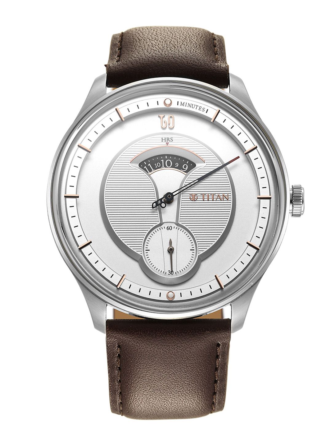 Titan Men Silver-Toned Dial & Brown Leather Straps Analogue Watch 1890SL01