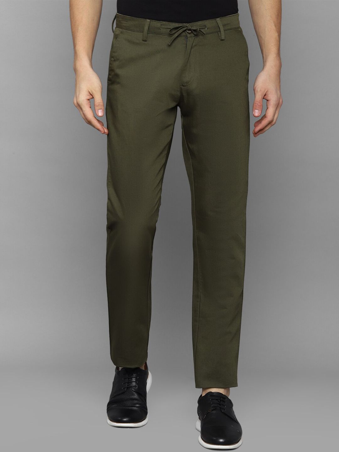 Allen Solly Men Olive Green Slim Fit Linen Cotton Chinos Trousers-picture-34