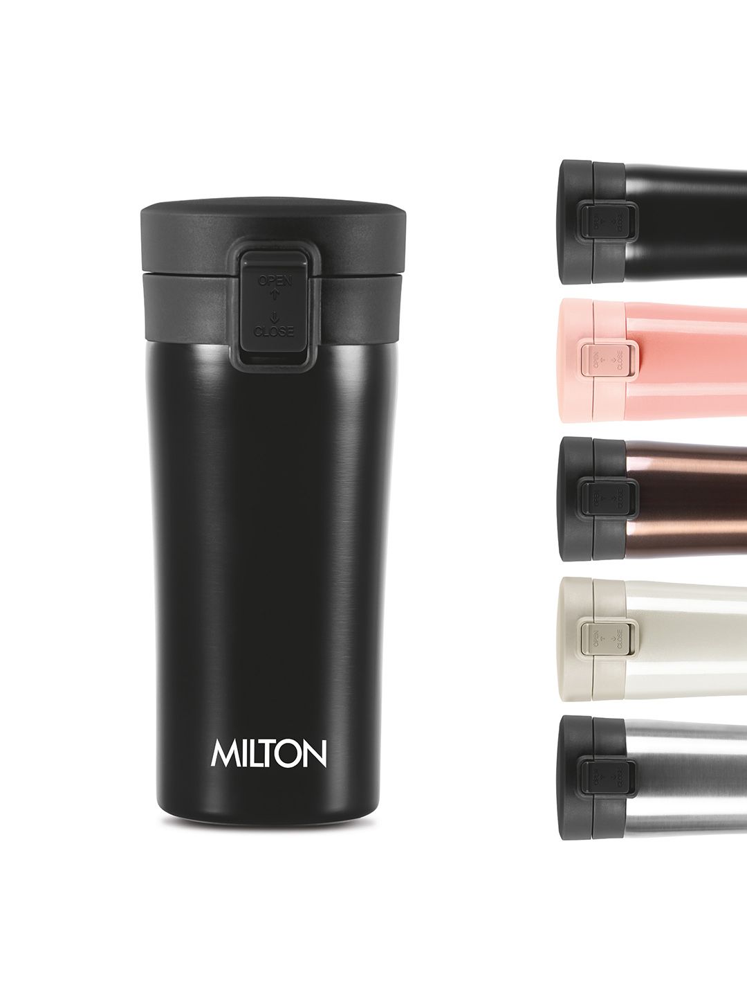 Milton Black Thermosteel Vacuum Insulated Leak Proof Hot & Cold Flask Coffee Mug 300 ml