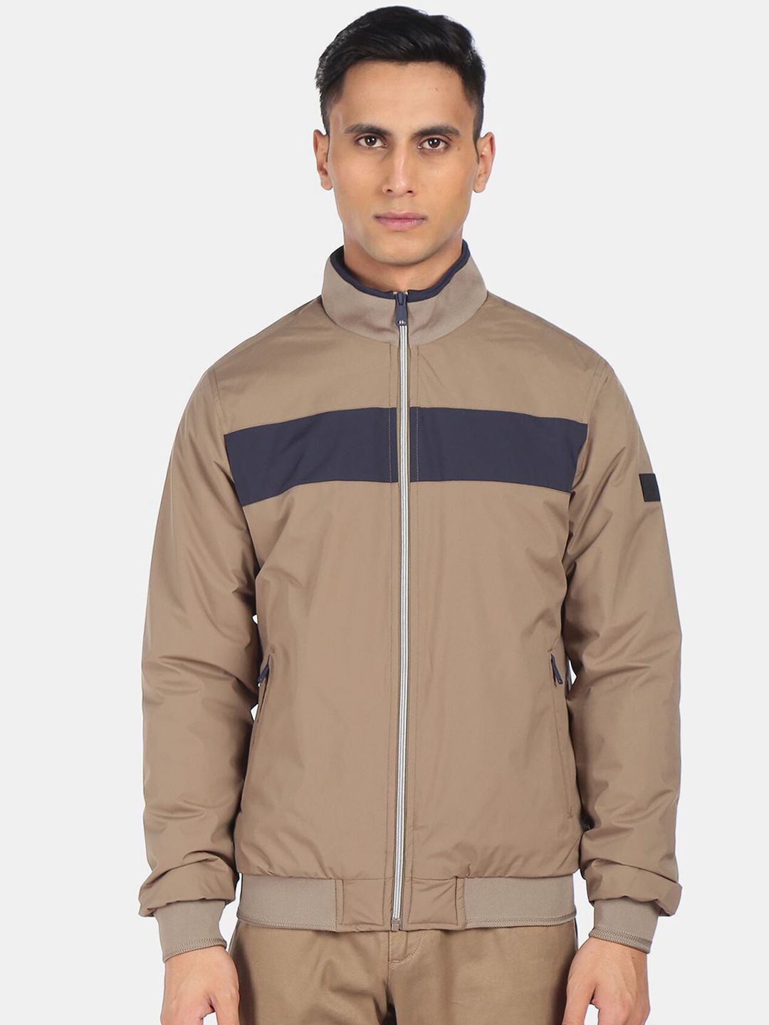 Arrow Sport Men Brown Stand Collar Bomber Jacket-picture-17