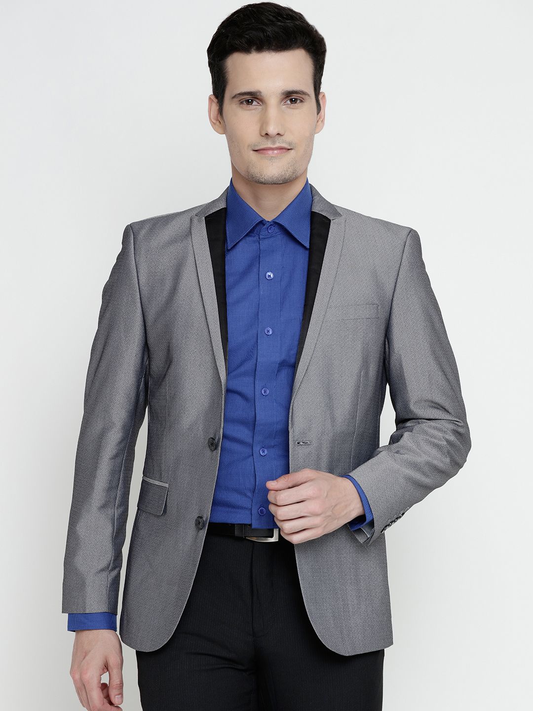 Jack & Jones Grey Self-Design Single-Breasted Party Blazer-picture-13