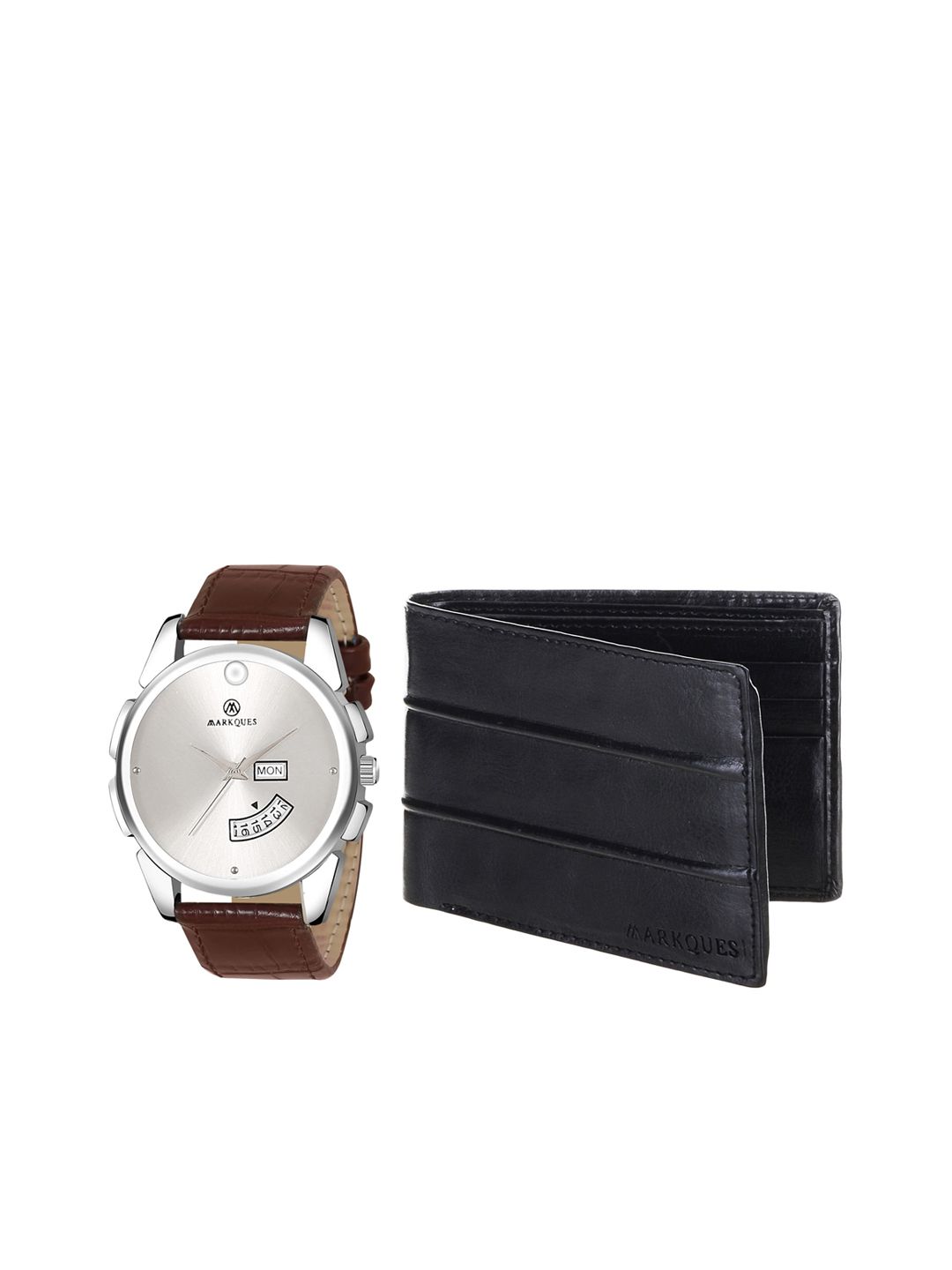 MARKQUES Set of 2 Men Black Leather Wallet & Brown Watch Combo Gift Set-picture-25