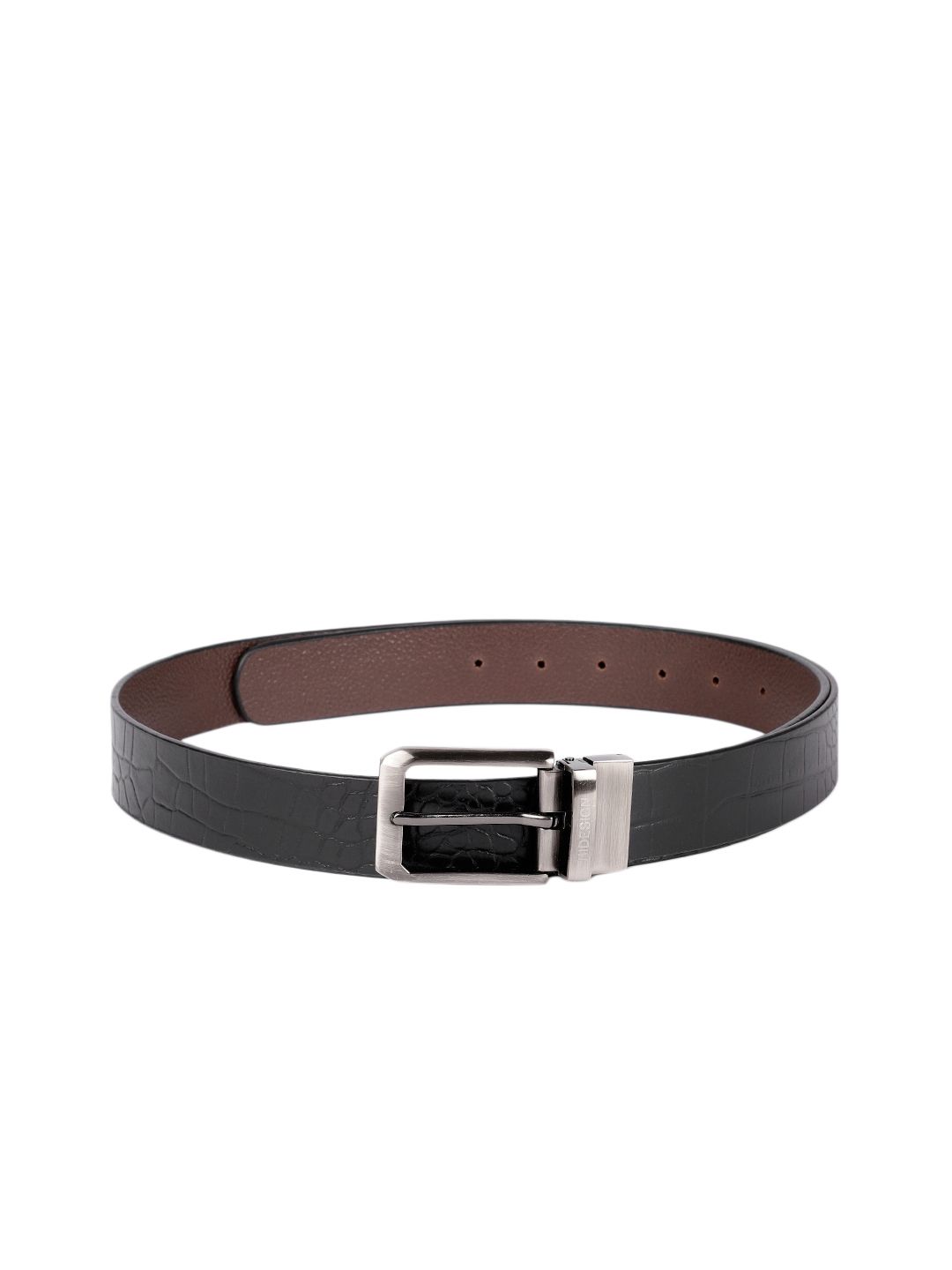 Hidesign Men Black & Brown Reversible Textured Leather Belt-image-40