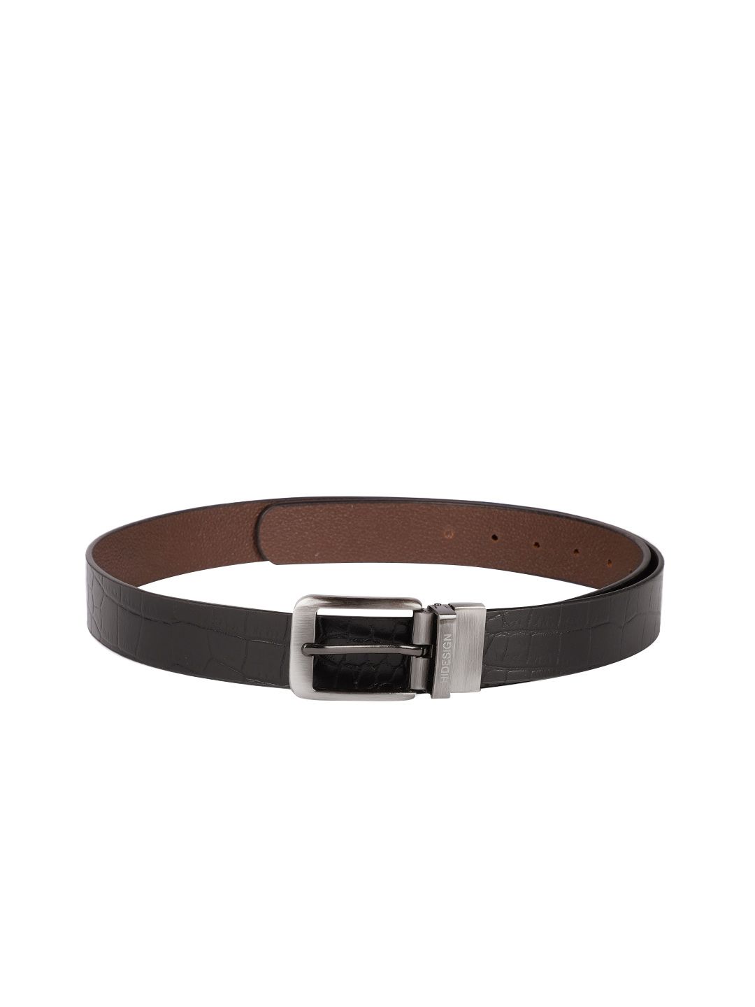 Hidesign Men Black & Brown Reversible Textured Leather Belt-picture-13