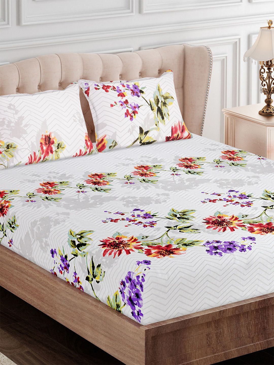 SEJ by Nisha Gupta Floral 180 TC King Bedsheet with 2 Pillow Covers-picture-13