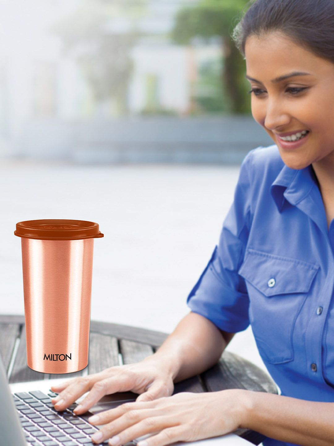 Milton Copper-Toned Set Of 3 Solid Copper Tumblers with Lid 480ml Each-image-23
