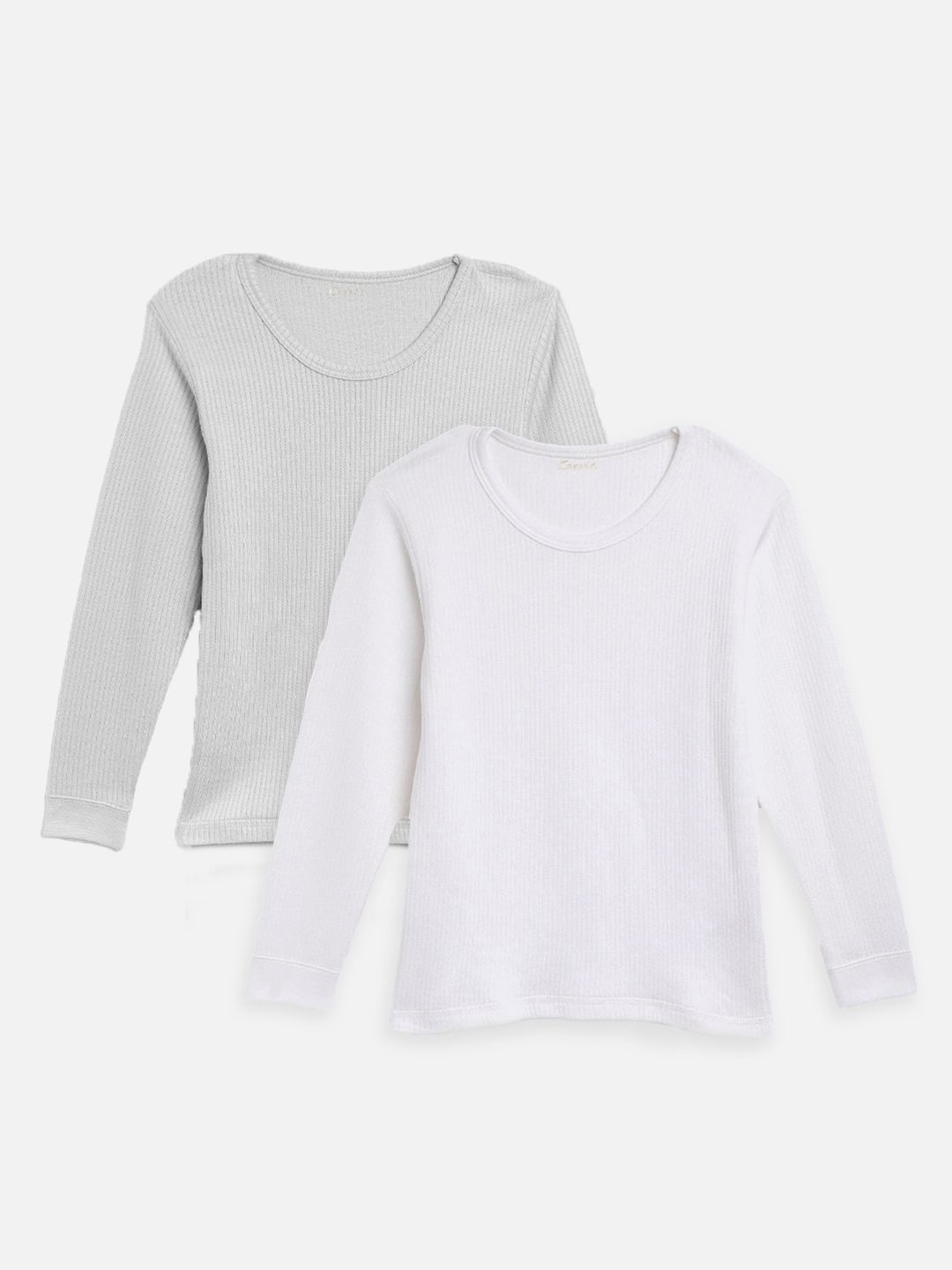 Kanvin Boys Pack Of 2 Grey & White Ribbed Cotton Thermal Tops-picture-31
