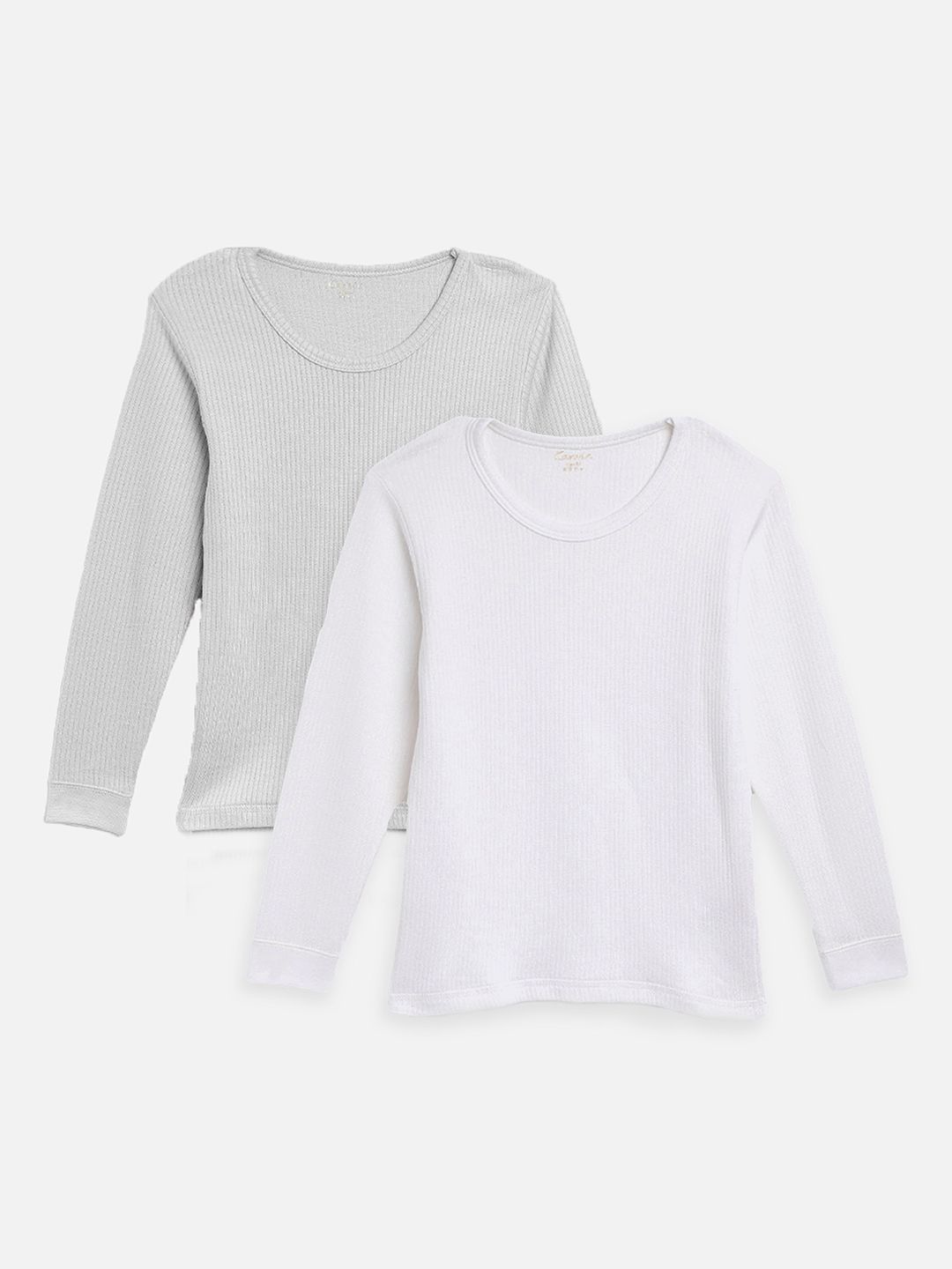 Kanvin Infants Pack of 2 Grey & White Ribbed Cotton Thermal Tops-picture-36