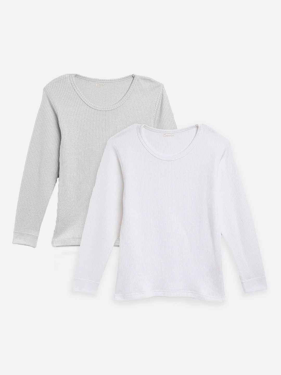 Kanvin Boys grey and white Pack Of 2 Solid Thermal Tops-picture-14