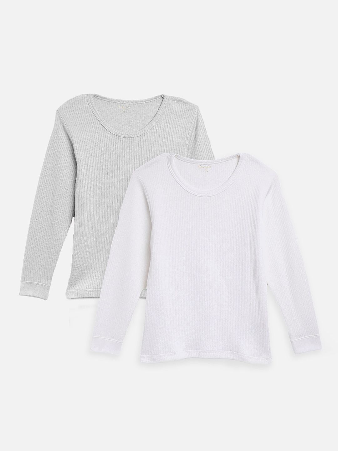 Kanvin Boys Grey & White Pack Of 2 Solid Thermal Tops-picture-13