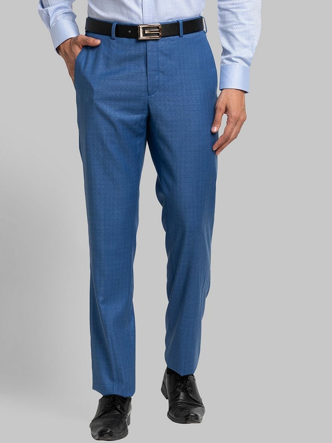 Raymond Men Blue Solid Formal Trousers