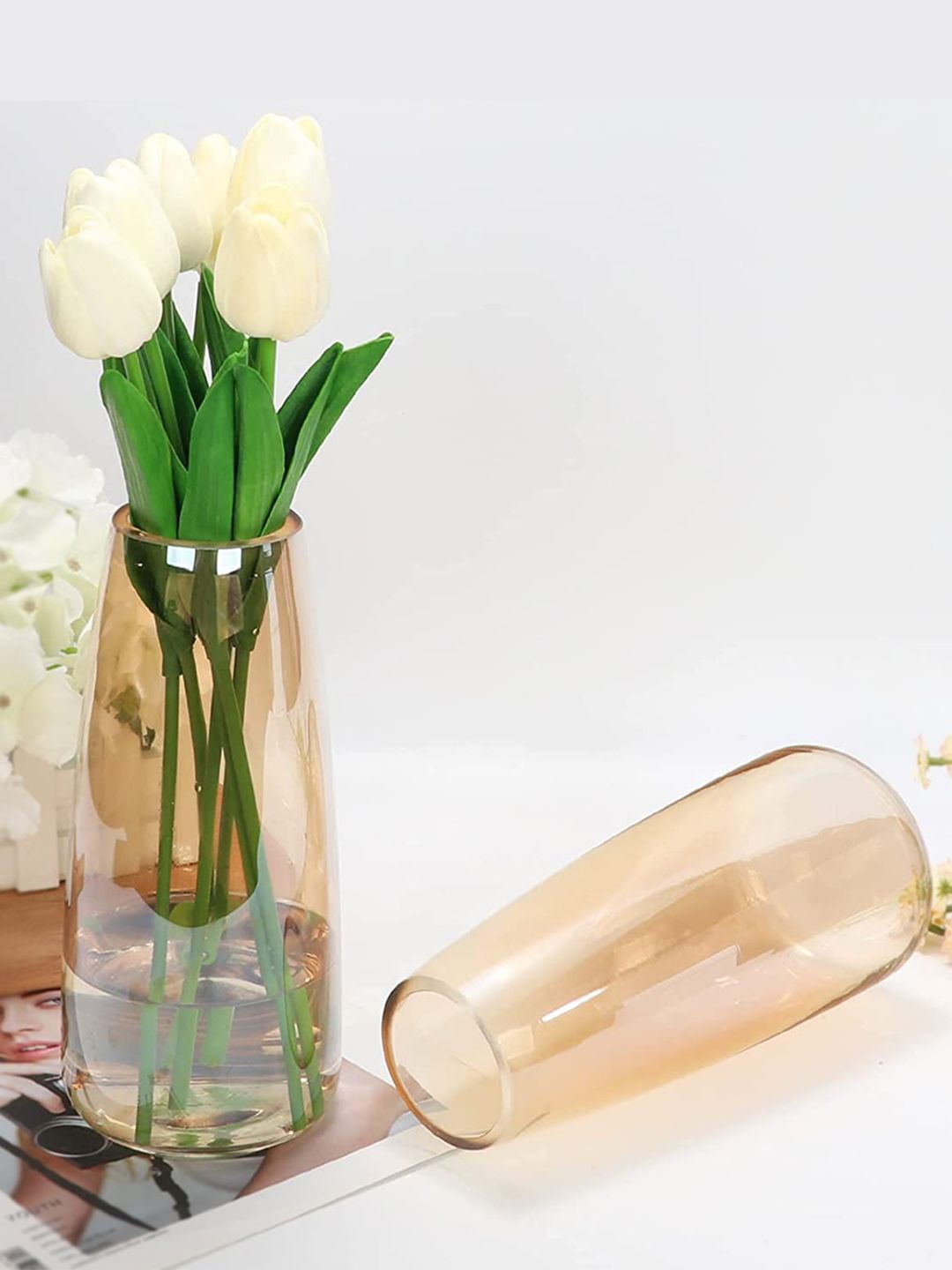 TIED RIBBONS Set Of 2 Gold Solid Glass Vases-picture-7