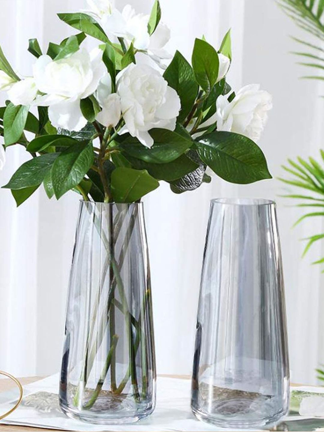 TIED RIBBONS Set Of 2 Transparent Solid Glass Vases-picture-0