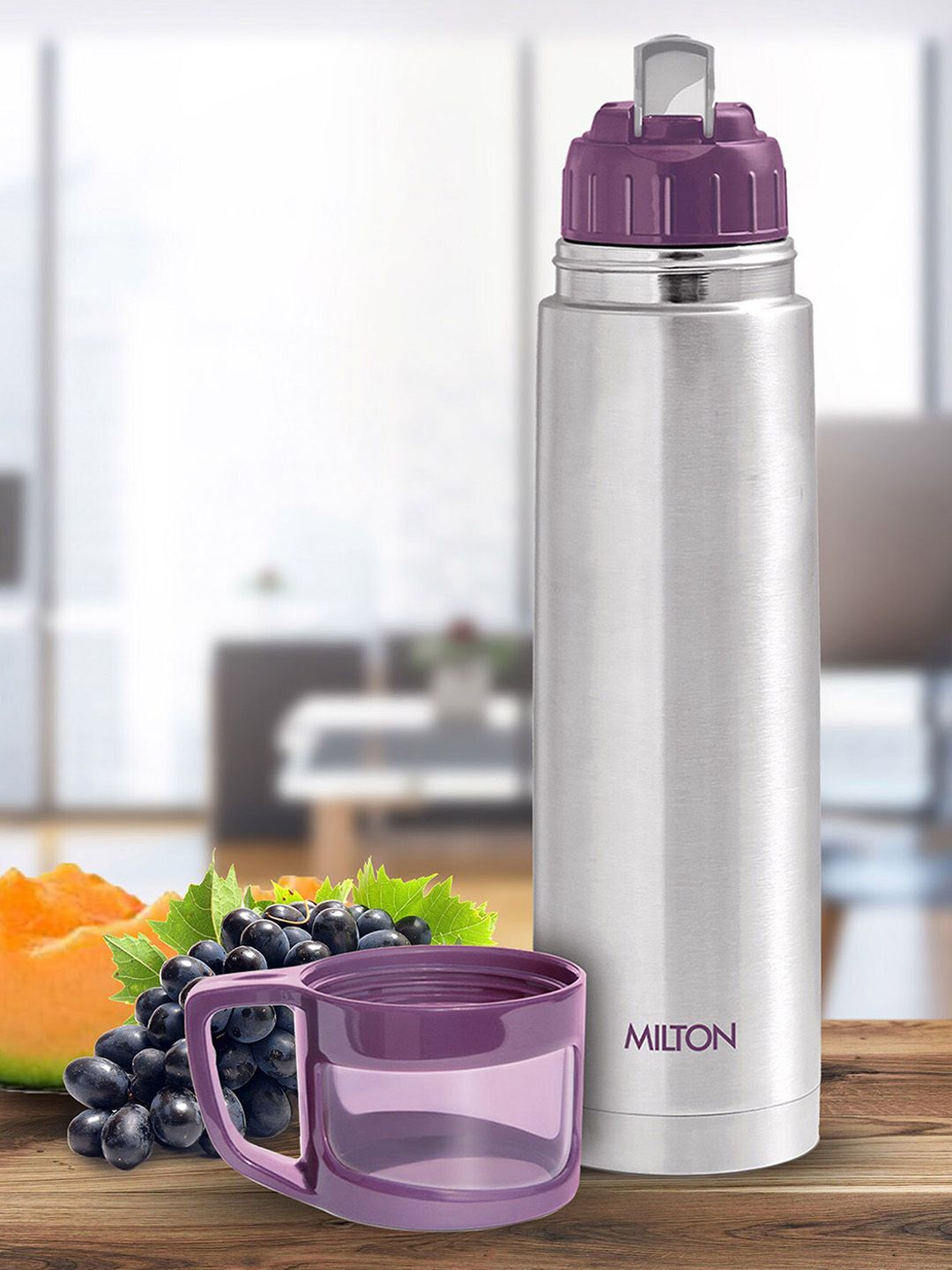 Milton Purple Glassy 1000 Thermosteel Bottle with Drinking Cup Lid 1 Litre-picture-11