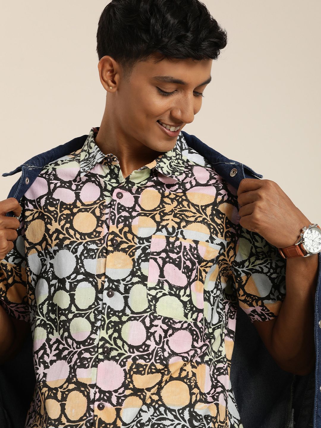 Casual Linen Mens Sanganeri Print Shirt, Full Sleeves