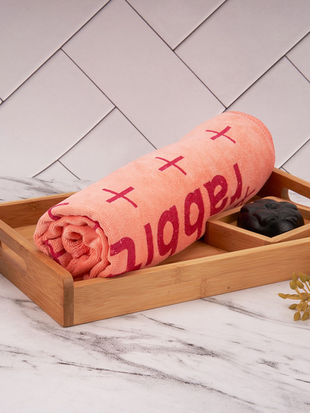 Black Gold Set Of 3 Orange Printed 400 GSM Bath Towels-picture-37