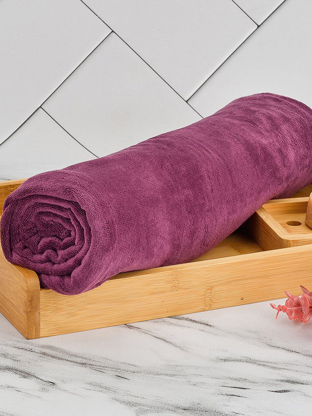 Black Gold Pack Of 4 Purple Solid 400 GSM Bath Towels-image-12