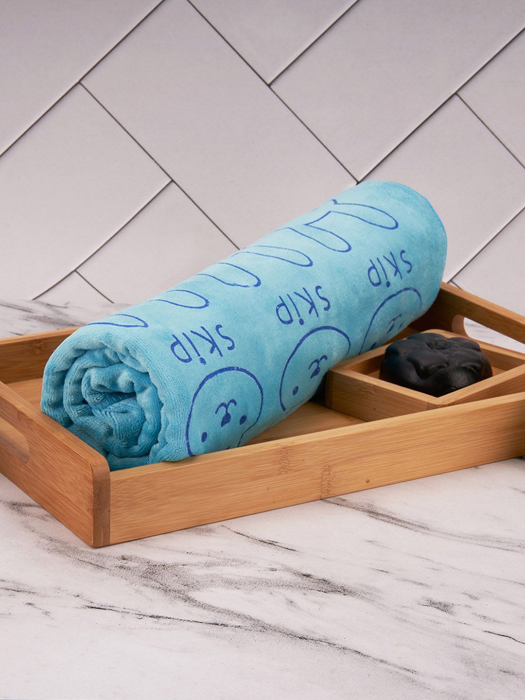 Black Gold Set Of 3 Blue Printed 400 GSM Bath Towels-picture-36