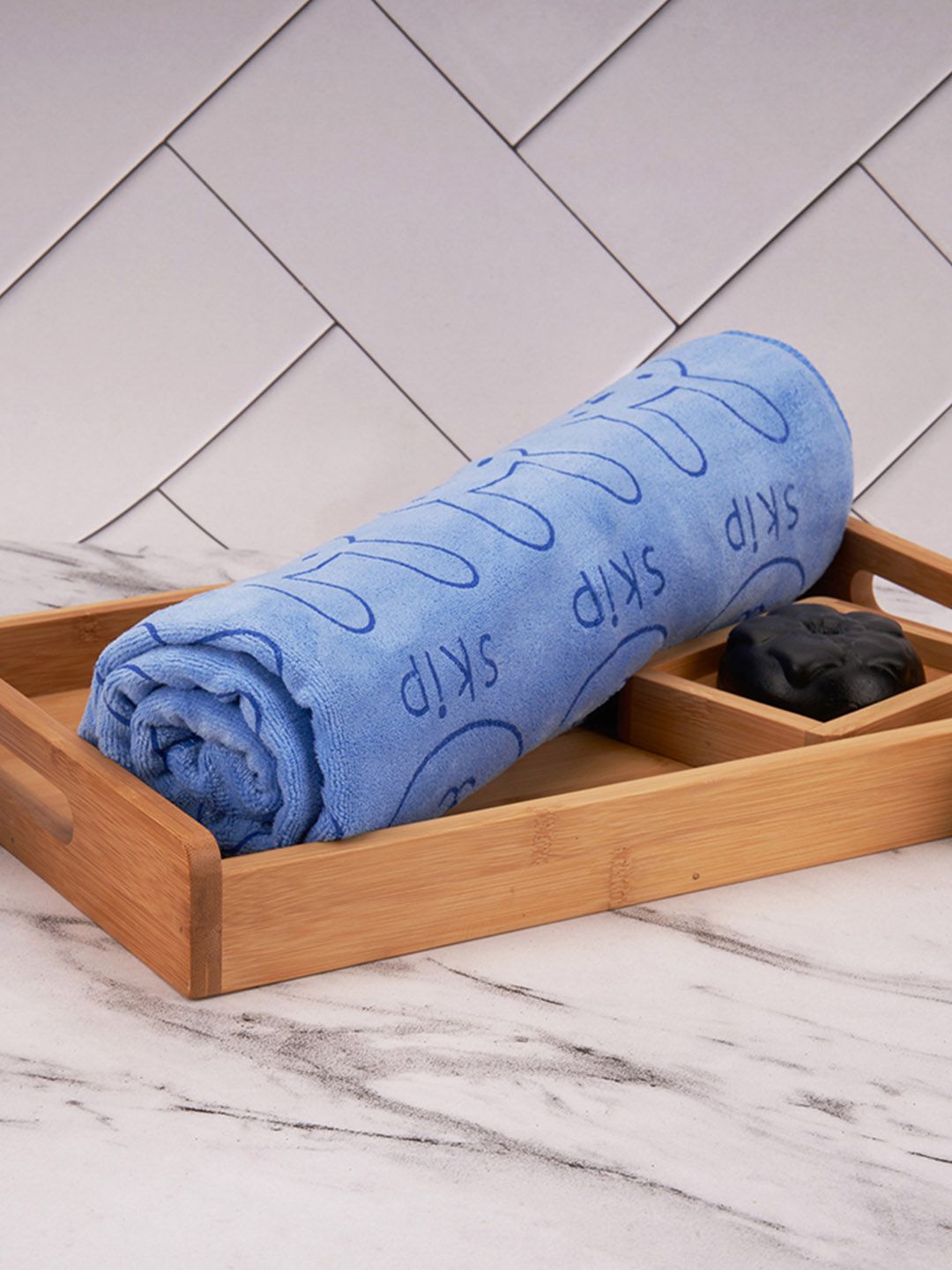 Black Gold Set Of 3 Blue Printed 400 GSM Bath Towels-picture-35