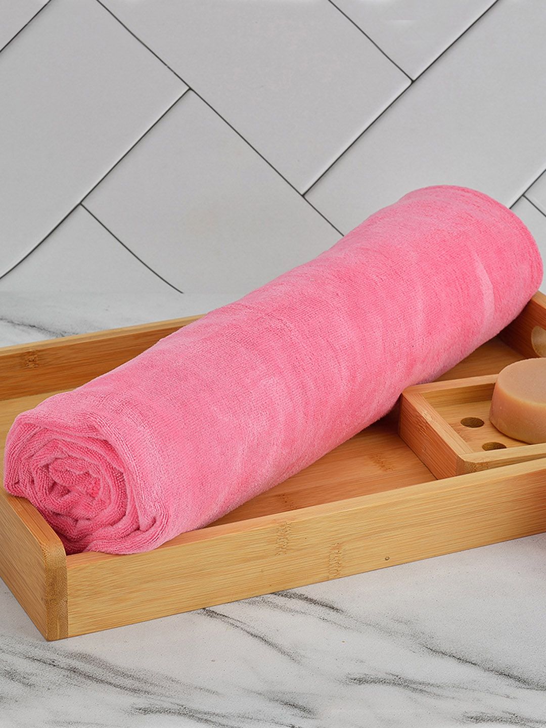 Black Gold Set Of 3 Pink Solid 400 GSM Bath Towels-picture-27