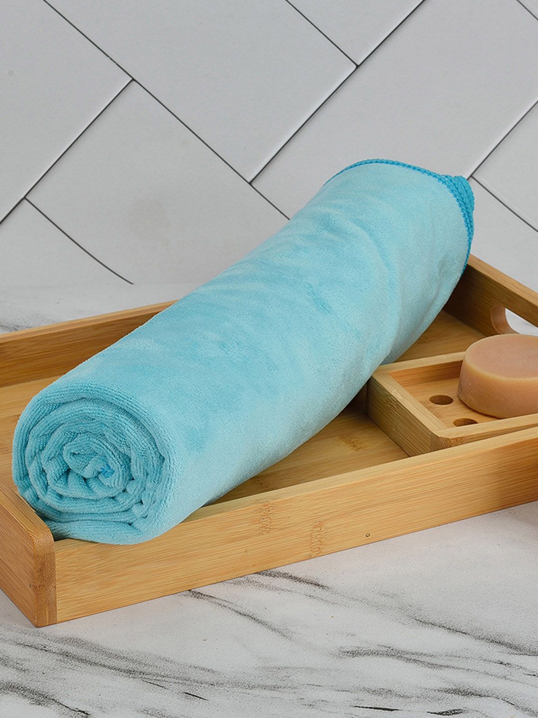 Black gold Set Of 4 Blue Solid 400 GSM Microfiber Bath Towels-picture-49