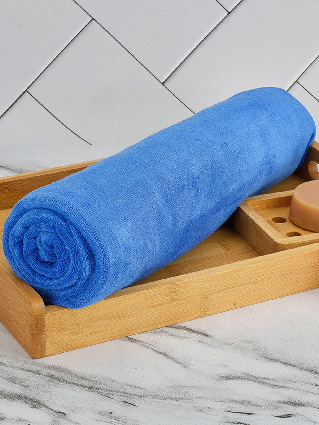 Black gold Set Of 4 Blue Solid 400 GSM Microfiber Bath Towels-picture-48