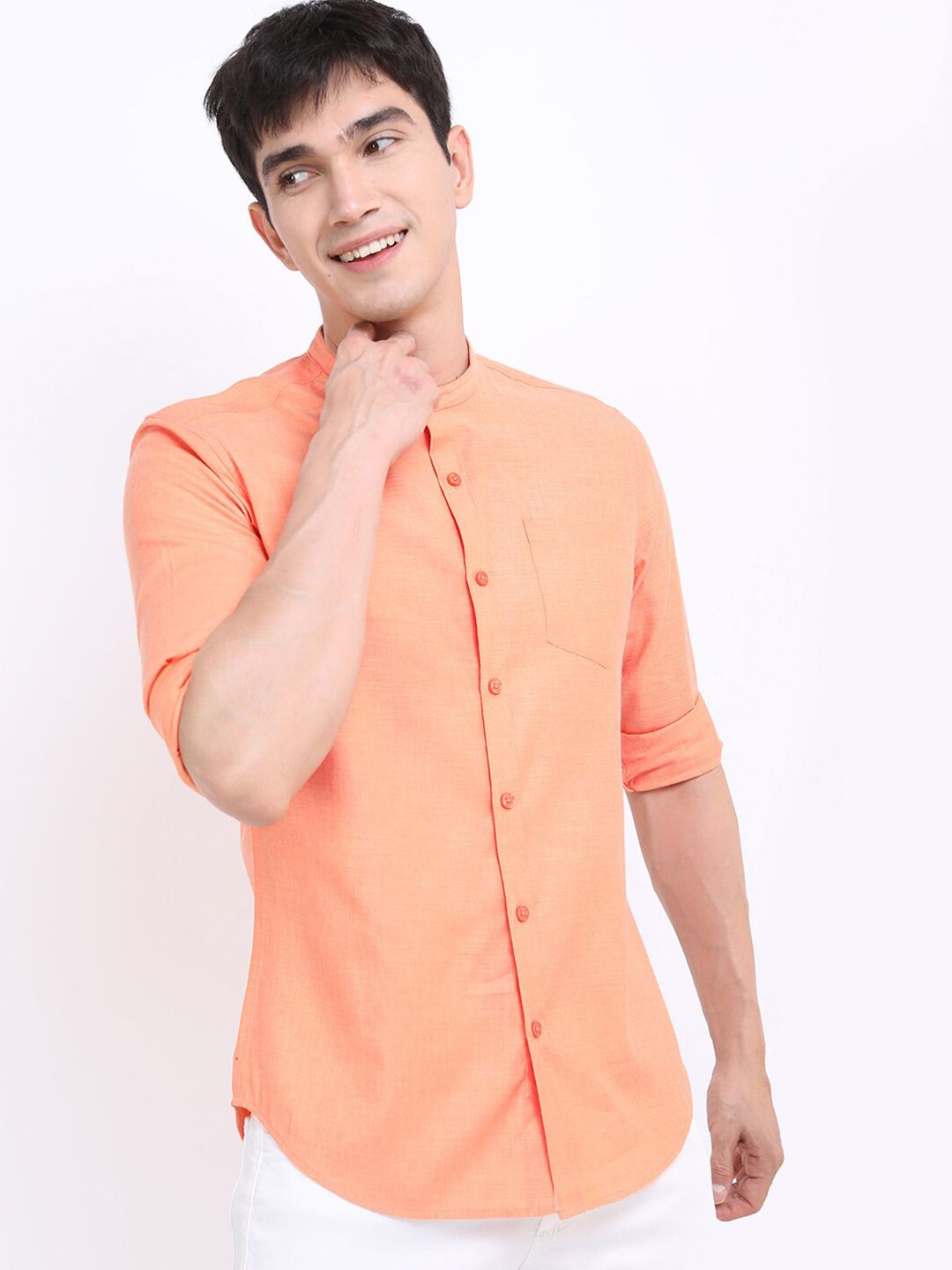 KETCH Men Peach-Coloured Slim Fit Casual Shirt