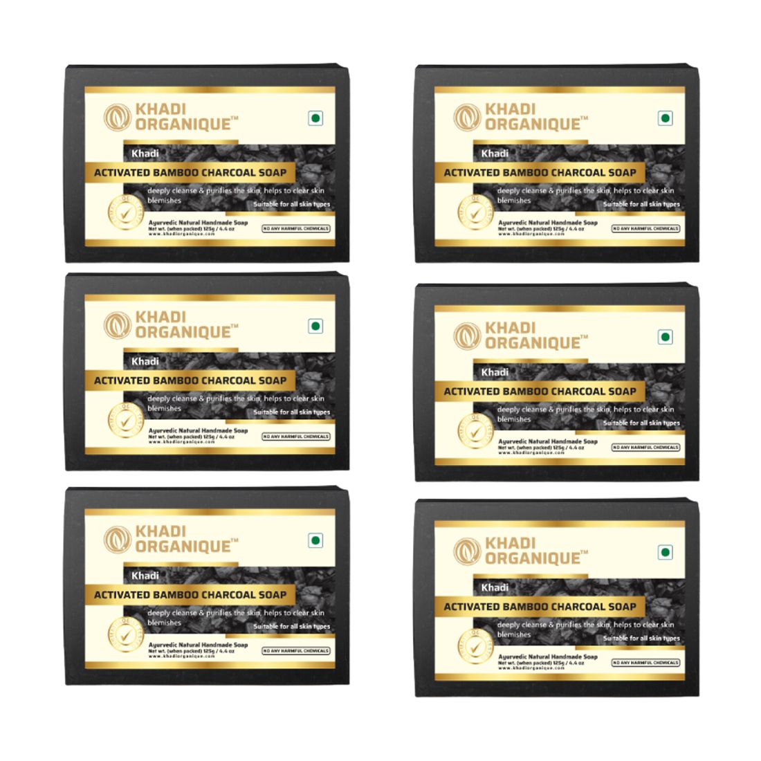 Khadi Organique Set of 6 Activated Bamboo Charcoal Handmade Soap 125 g (Each)-picture-45