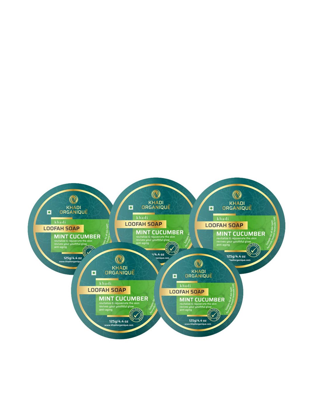 Khadi Organique Set Of 5 Mint Cucumber Herbal Loofah Soap with Essential Oils - 125g Each-image-17