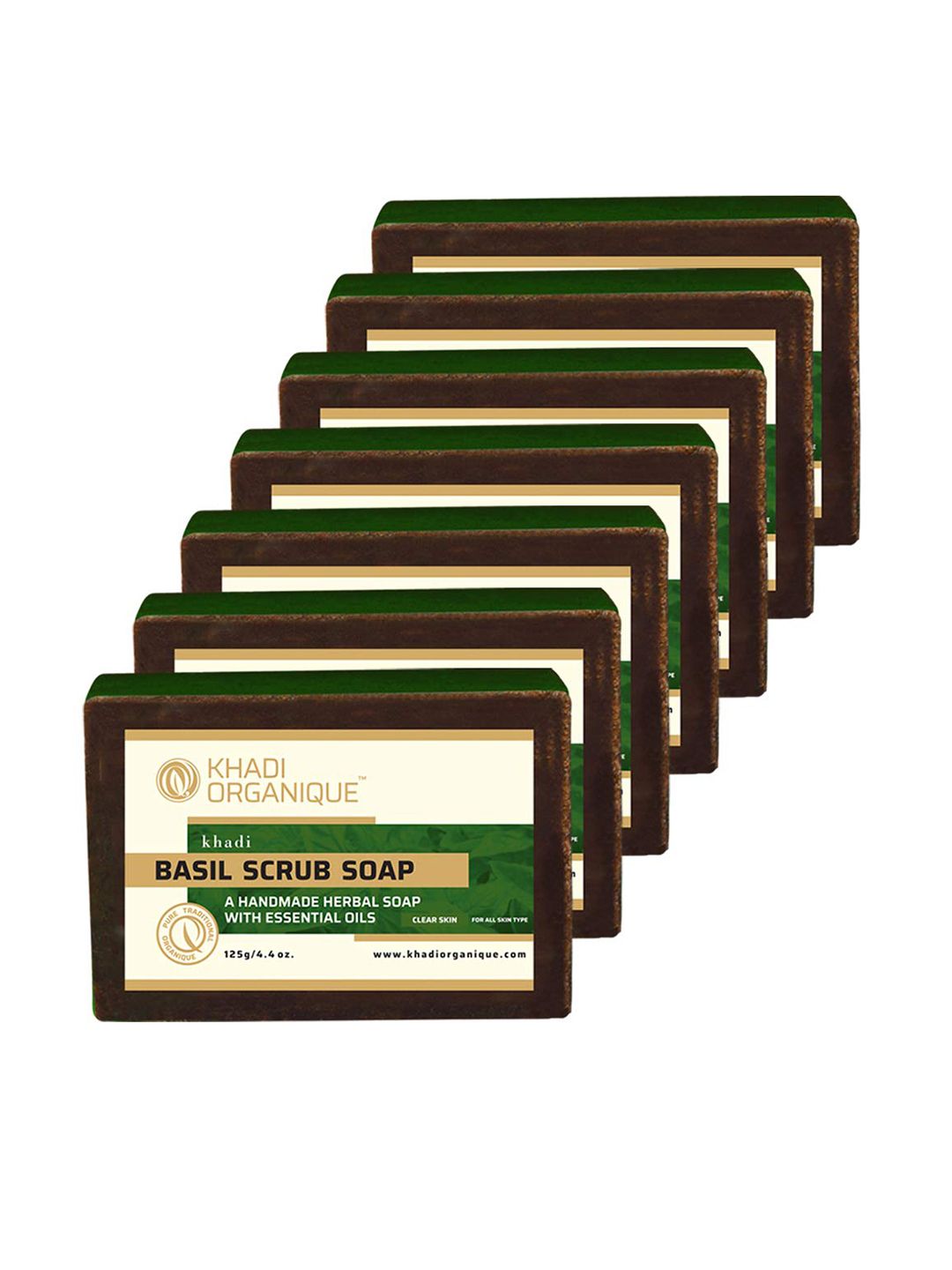 Khadi Organique Set Of 7 Basil Scrub Soap with Essential Oils - 125g each-image-22
